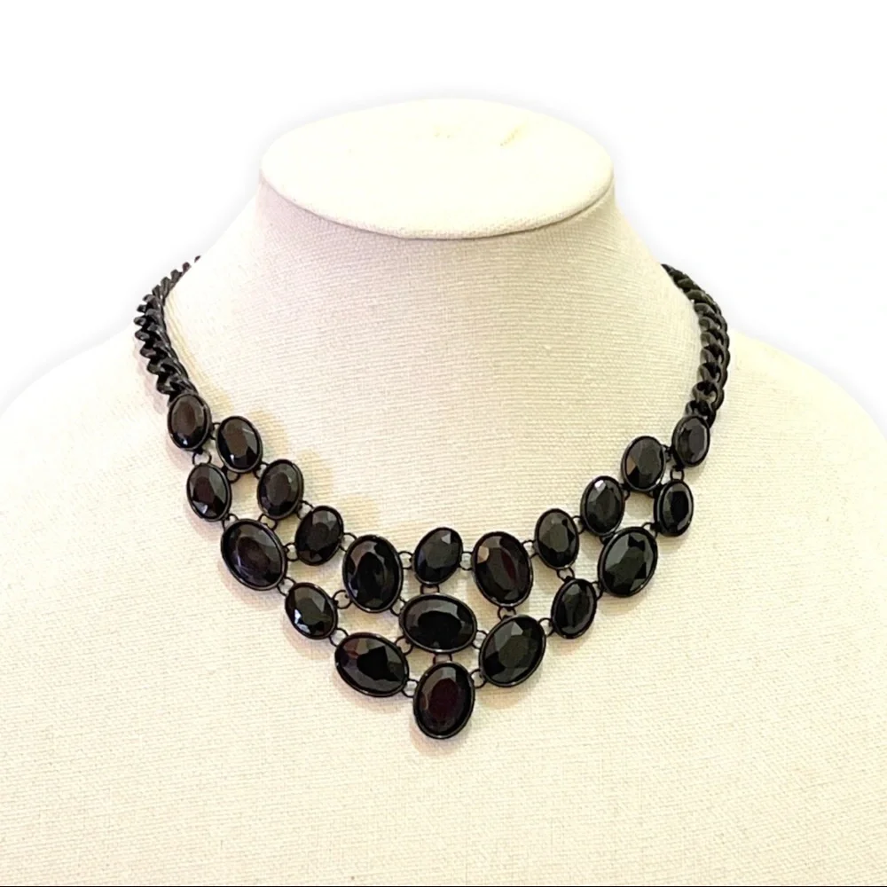 Black Simulated Gemstone Bib Necklace